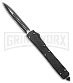 PK-88 10.5" Black OTF Automatic Knife Black Faux Carbon Fiber - Black Plain