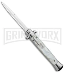 Mago 11" White Marble Italian Stiletto OTF Automatic Knife - Satin Plain