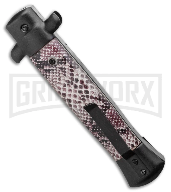 Mago 9" Sidewinder Italian Stiletto OTF Auto Knife Black - Dagger Satin Plain - Image 3