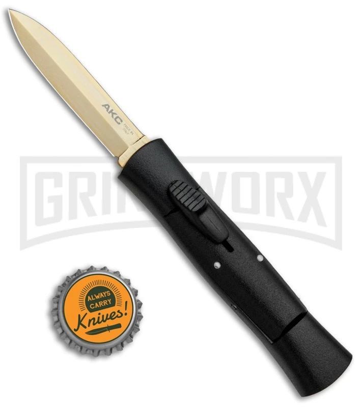 AKC 007 Concord Black OTF Automatic Knife - Dagger Gold Plain - Image 4