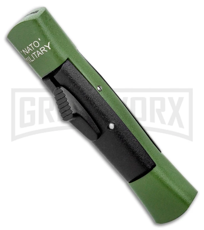 AKC Concord NATO Military Green/Black OTF Automatic Knife - Satin Flat - Image 2