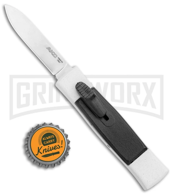 AKC Minion Concord White/Black OTF Automatic Knife - Spear Point Satin Plain - Image 4