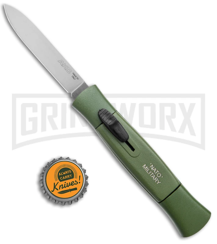 AKC 077 Concord NATO Military Green OTF Automatic Knife - Satin Plain - Image 4