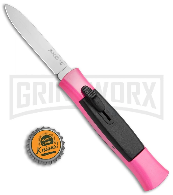 AKC 077 Concord Hot Pink OTF Automatic Knife - Flat Satin Plain - Image 4