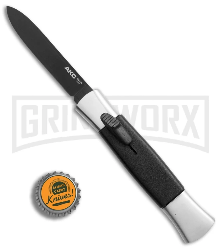 AKC 077 Concord Polish/Black OTF Automatic Knife - Flat Black Plain - Image 4