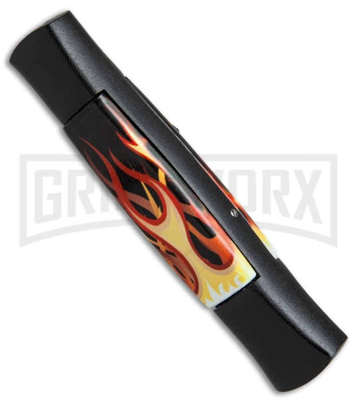 AKC 077 Concord Flames OTF Automatic Knife - Flat Grind Black Plain - Image 3