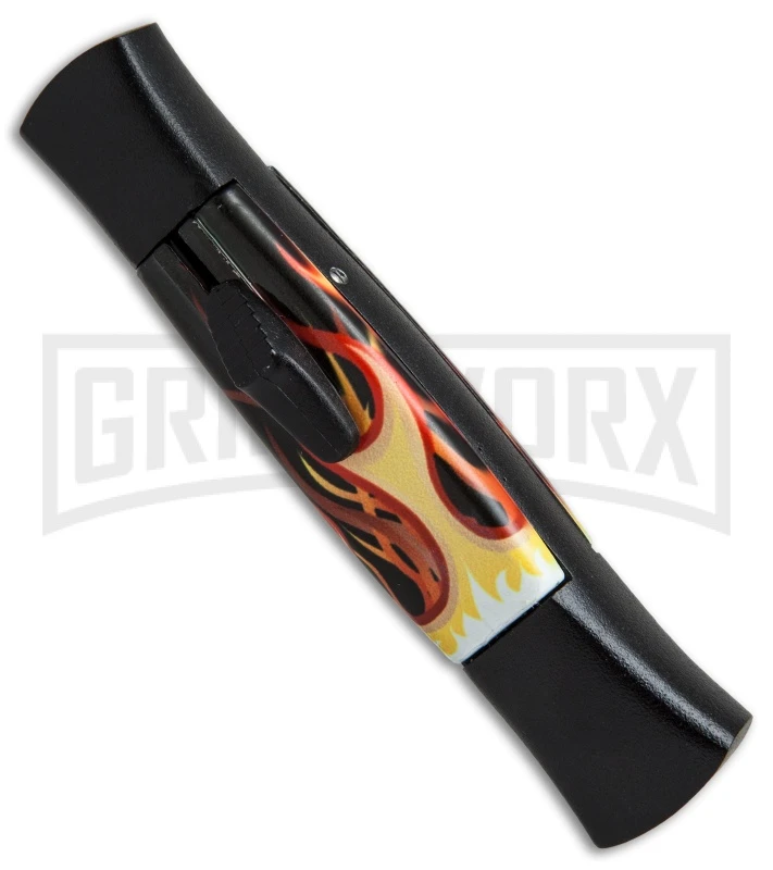 AKC 077 Concord Flames OTF Automatic Knife - Flat Grind Black Plain - Image 2