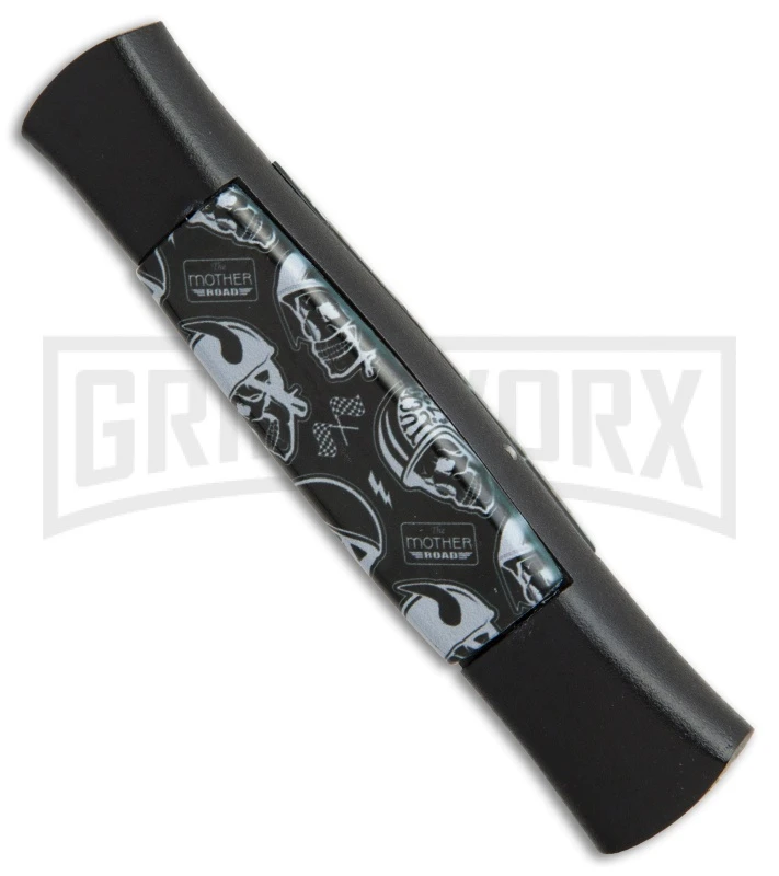 AKC 077 Concord Route 66 Skull OTF Automatic Knife - Black Plain - Image 2