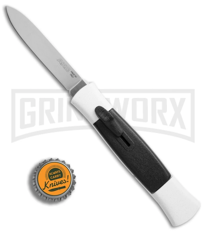 AKC 077 Concord White/Black OTF Automatic Knife - Flat Satin Plain - Image 4