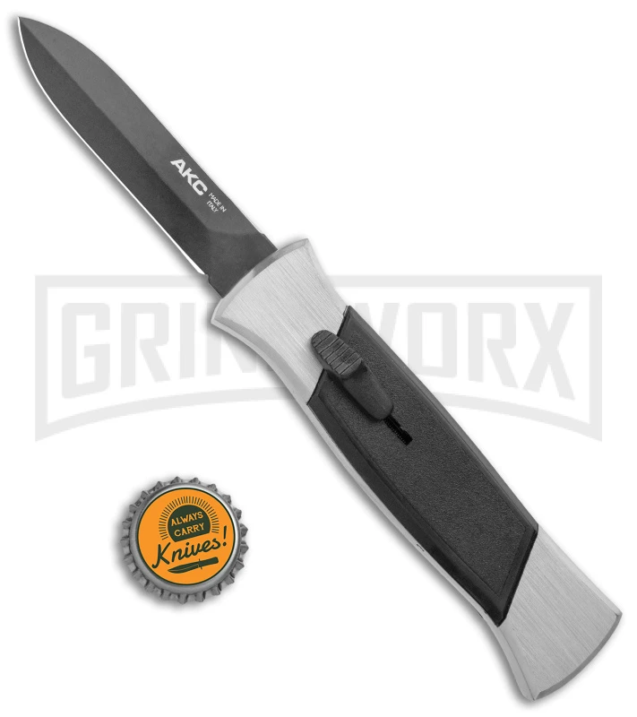 AKC 777 Blackfinger Brushed Aluminum OTF Automatic Knife - Dagger Black Plain - Image 4
