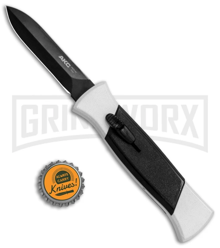 AKC 777 Blackfinger Tactical White/Blk OTF Automatic Knife - Dagger Black Plain - Image 4