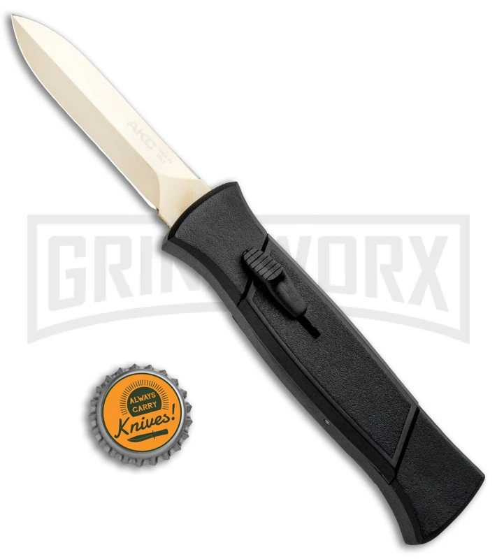 AKC 777 Blackfinger Black OTF Automatic Knife - Dagger Gold Plain - Image 4