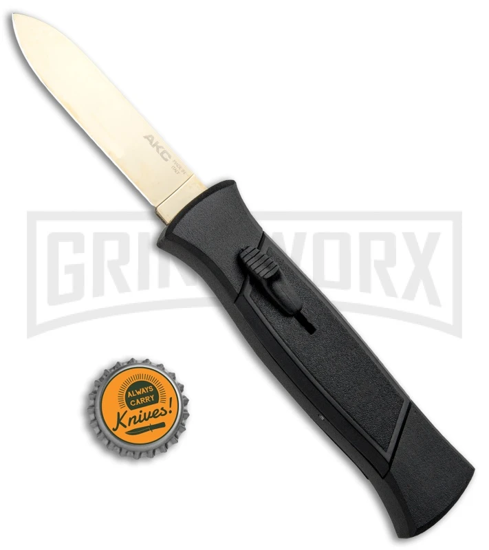 AKC 777 Blackfinger Black OTF Automatic Knife - Flat Gold Plain - Image 4