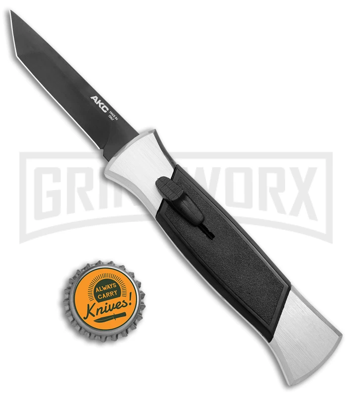 AKC 777 Blackfinger Brushed Aluminum OTF Automatic Knife - Black Tanto - Image 4