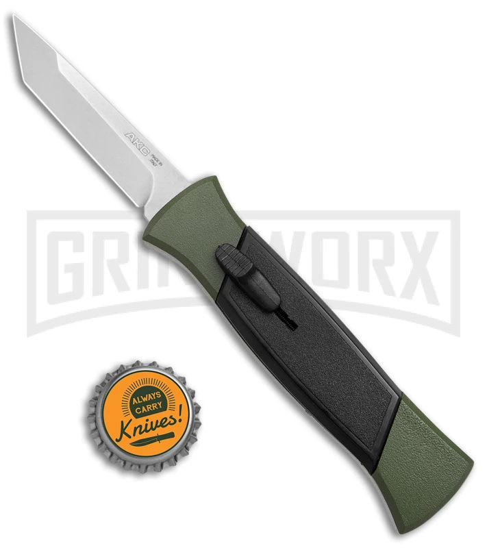 AKC 777 Blackfinger Green/Black OTF Automatic Knife - Satin Tanto - Image 4