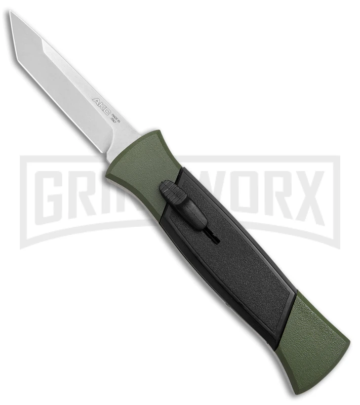 AKC 777 Blackfinger Green/Black OTF Automatic Knife - Satin Tanto