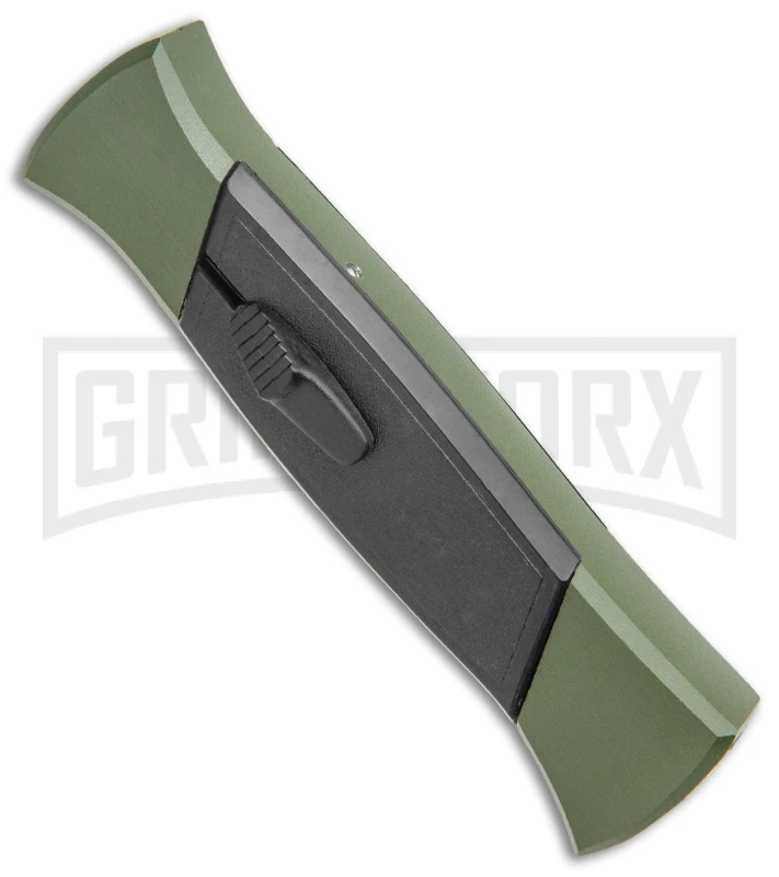 AKC 777 Green Blackfinger Brushed Aluminum OTF Automatic Knife - Black Dagger - Image 2