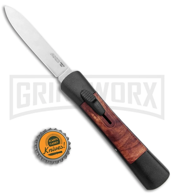 AKC Concord Briar Wood OTF Automatic Knife - Plain Satin Flat - Image 4