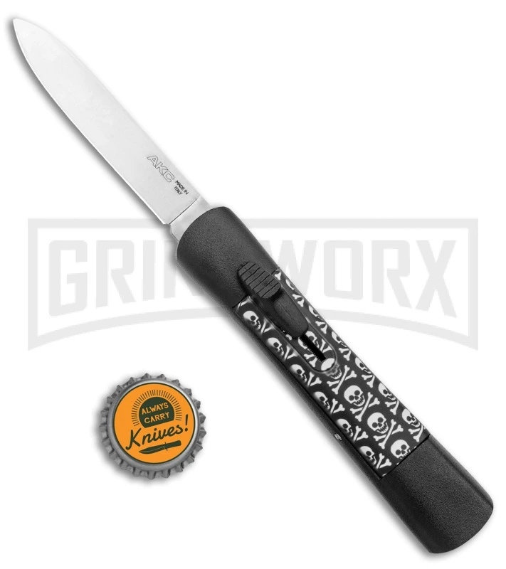 AKC Concord Jolly Roger OTF Automatic Knife - Flat Grind Satin Plain - Image 4