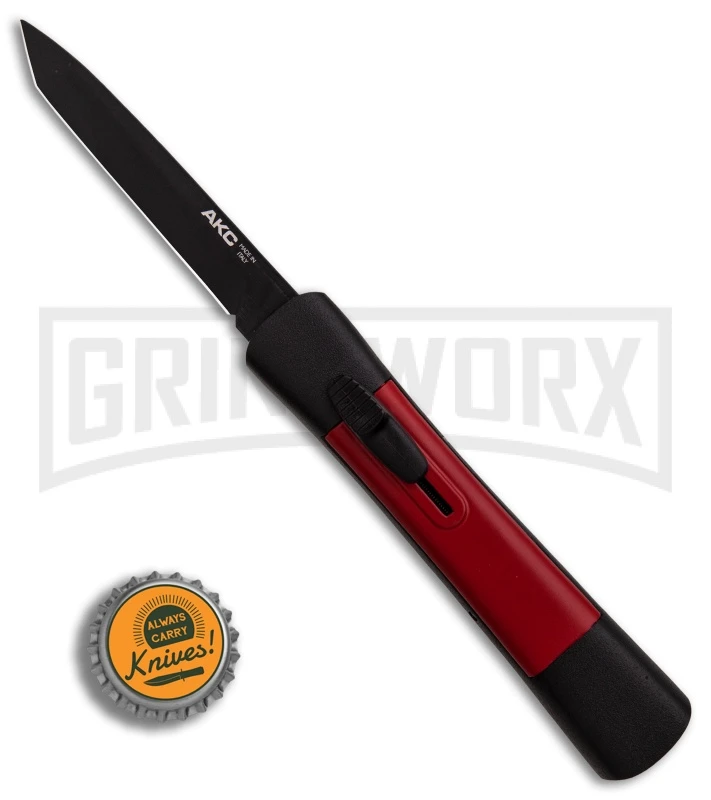 AKC Concord Black/Red OTF Automatic Knife - Tanto Black Plain - Image 4