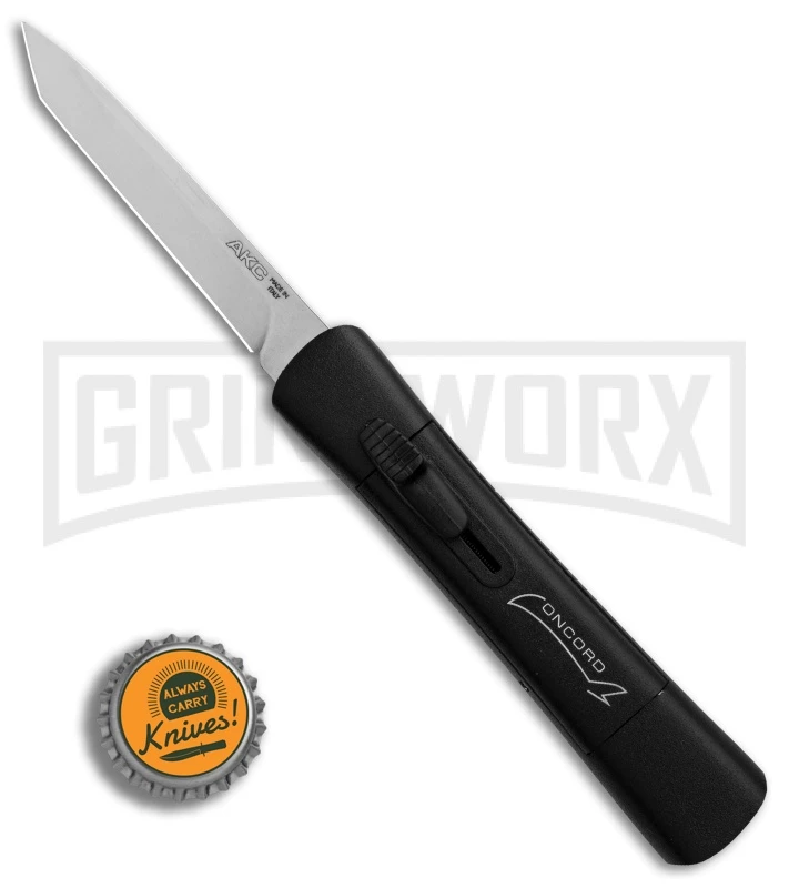 AKC Concord Black OTF Automatic Knife - Tanto Satin Plain - Image 4