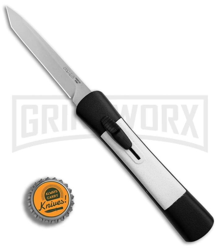 AKC Concord Black/White OTF Automatic Knife - Tanto Satin Plain - Image 4