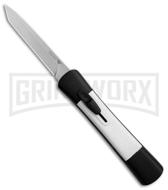 AKC Concord Black/White OTF Automatic Knife - Tanto Satin Plain