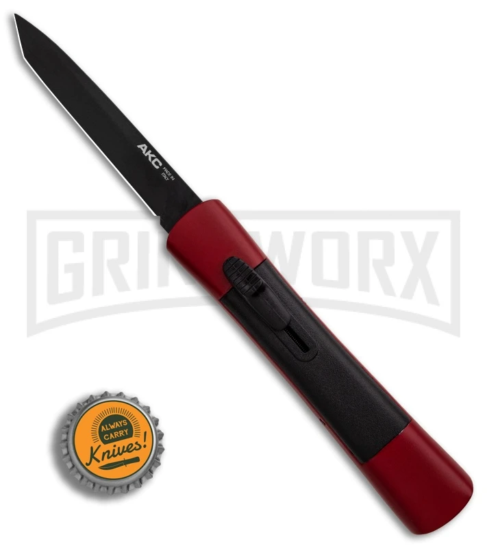 AKC Concord Red/Black OTF Automatic Knife - Tanto Black Plain - Image 4