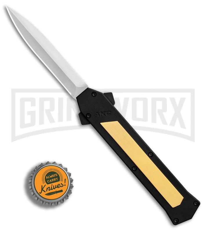 AKC F-16 Brass D/A OTF Automatic Knife - Dagger Satin Plain - Image 4