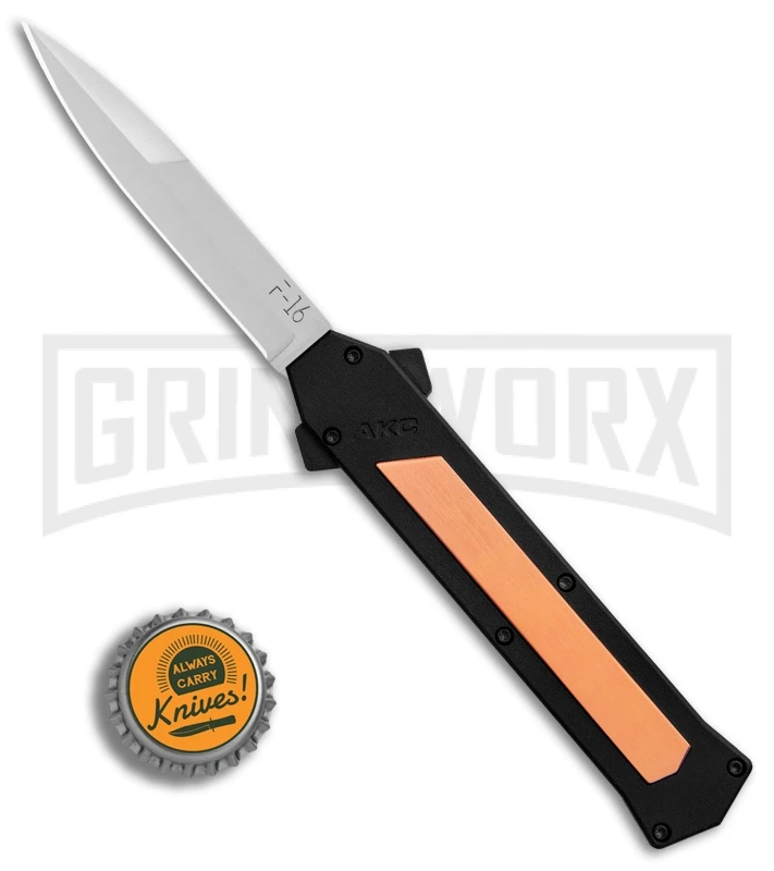 AKC F-16 Copper D/A OTF Automatic Knife - Bayo Satin Plain - Image 4