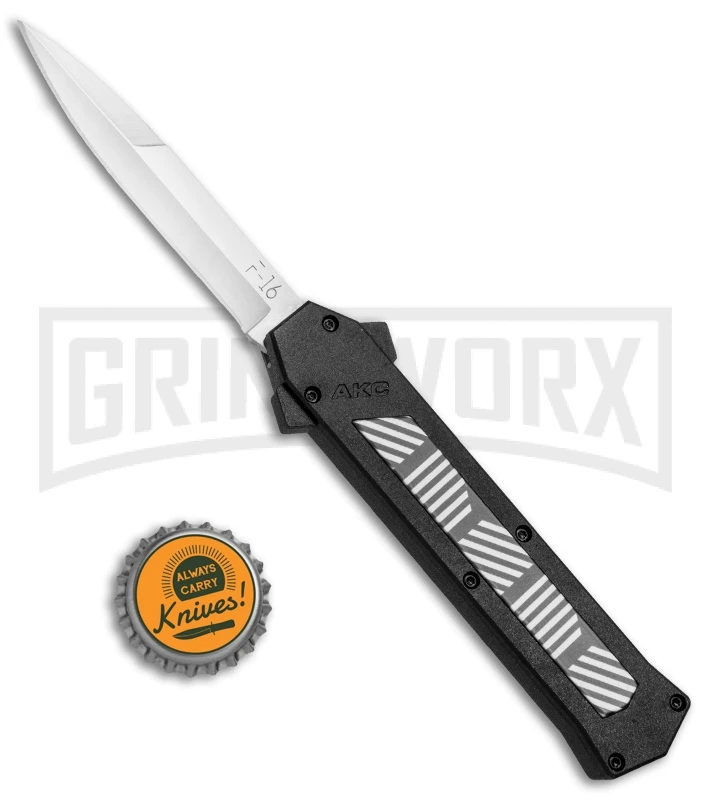 AKC F-16 Black/Stripe Inlay D/A OTF Automatic Knife - Bayo Satin Plain - Image 4