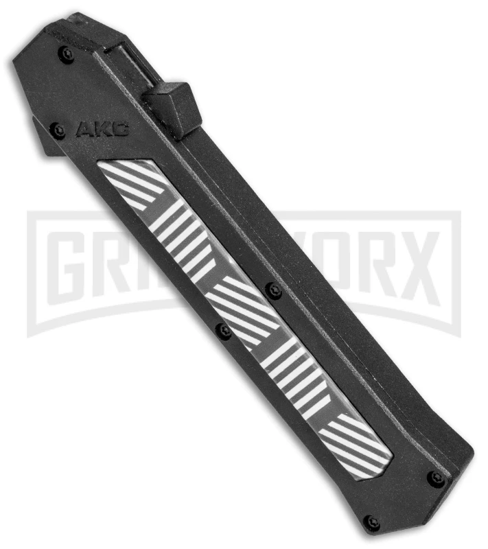 AKC F-16 Black/Stripe Inlay D/A OTF Automatic Knife - Bayo Satin Plain - Image 2