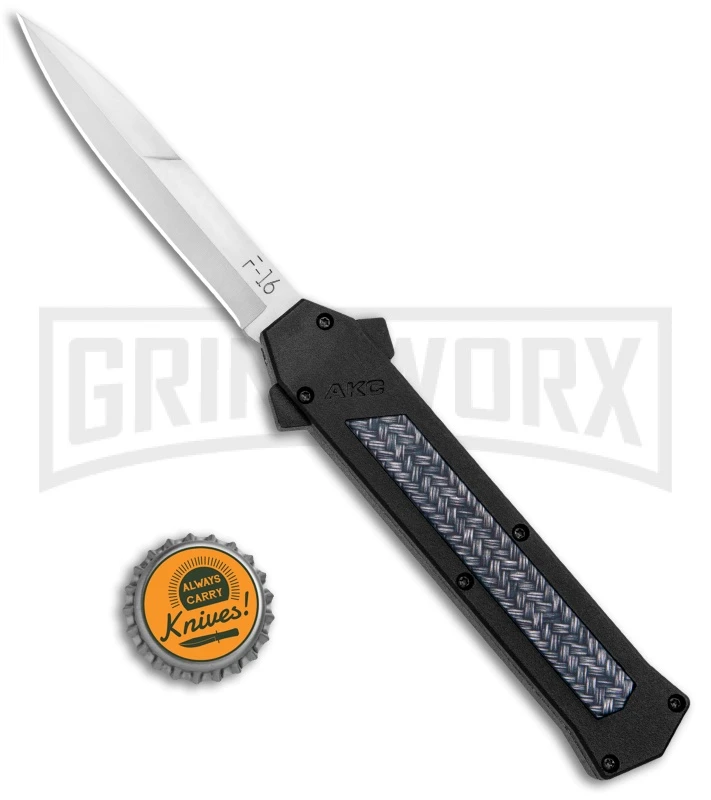 AKC F-16 Gray Weave D/A OTF Automatic Knife - Bayo Satin Plain - Image 4