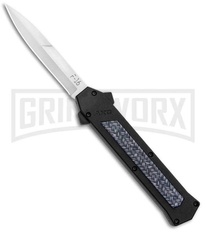 AKC F-16 Gray Weave D/A OTF Automatic Knife - Bayo Satin Plain