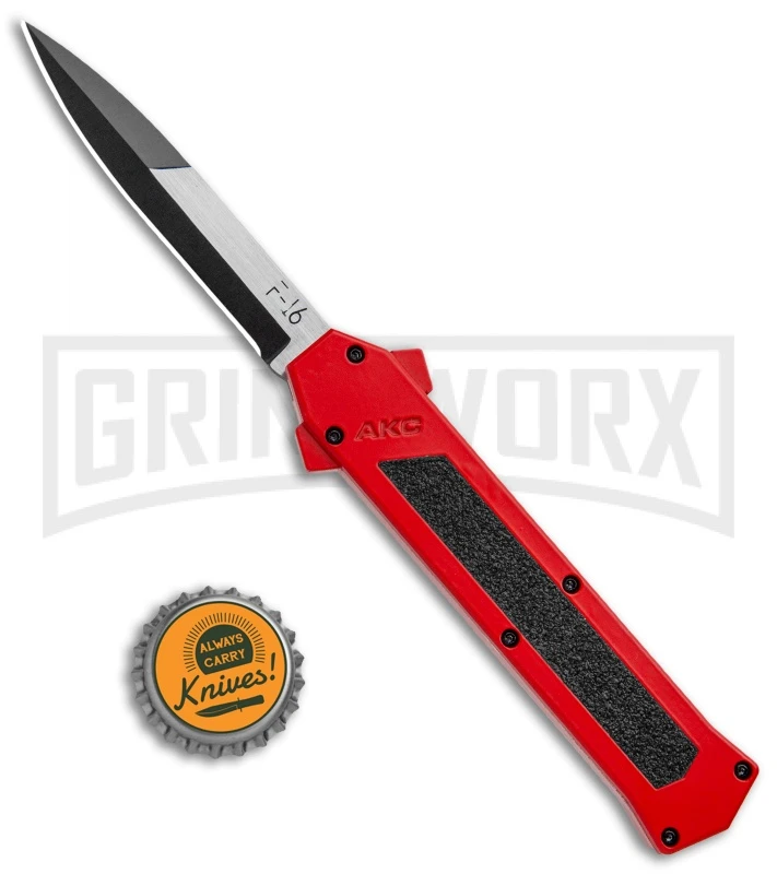 AKC F-16 Red D/A OTF Automatic Knife - Bayo Two Tone Plain - Image 4