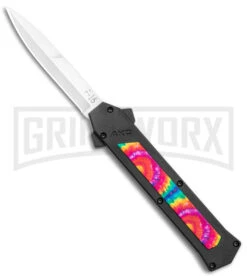 AKC F-16 Tie Dye D/A OTF Automatic Knife - Bayo Satin Plain