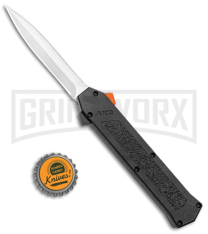 AKC F-16 Black D/A OTF Automatic Knife + Orange Button - Dagger Satin Plain - Image 4