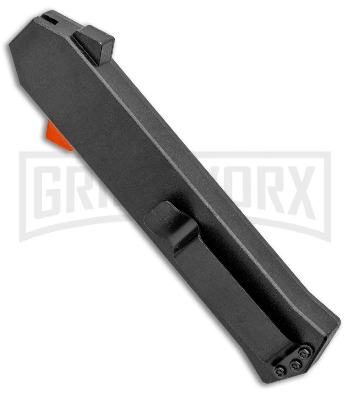 AKC F-16 Black D/A OTF Automatic Knife + Orange Button - Dagger Satin Plain - Image 3
