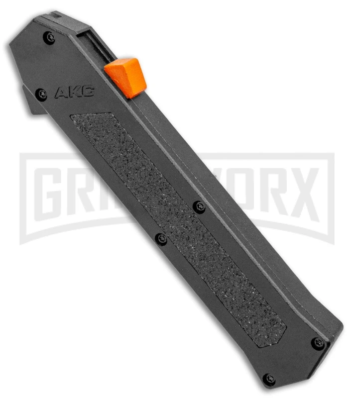 AKC F-16 Black D/A OTF Automatic Knife + Orange Button - Dagger Satin Plain - Image 2