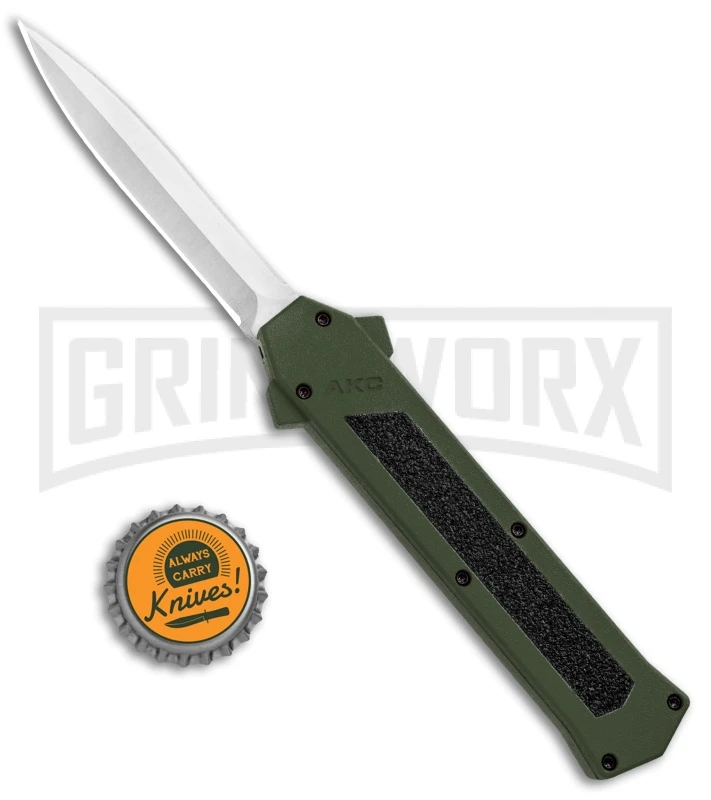 AKC F-16 Green D/A OTF Automatic Knife - Dagger Satin Plain - Image 4