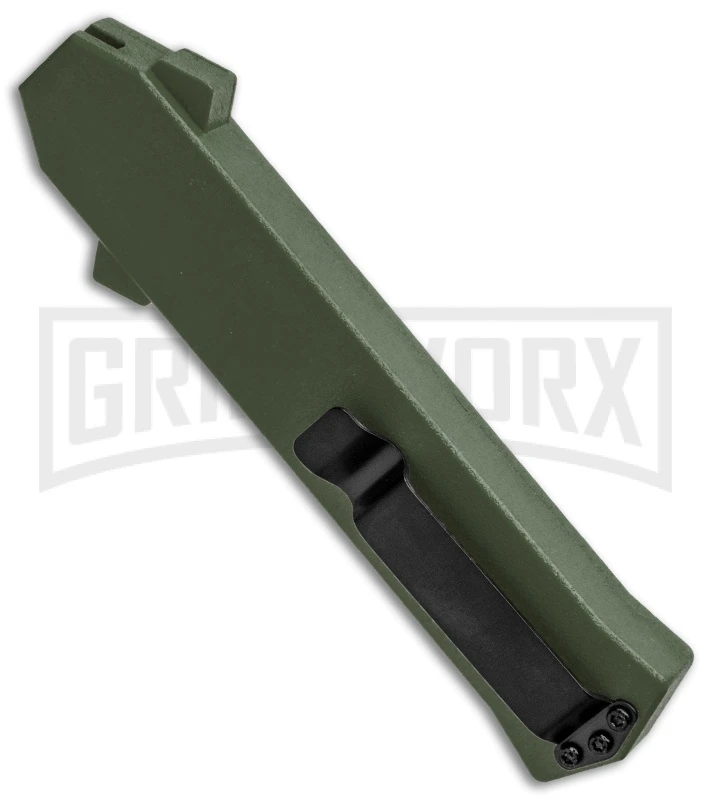 AKC F-16 Green D/A OTF Automatic Knife - Dagger Satin Plain - Image 3
