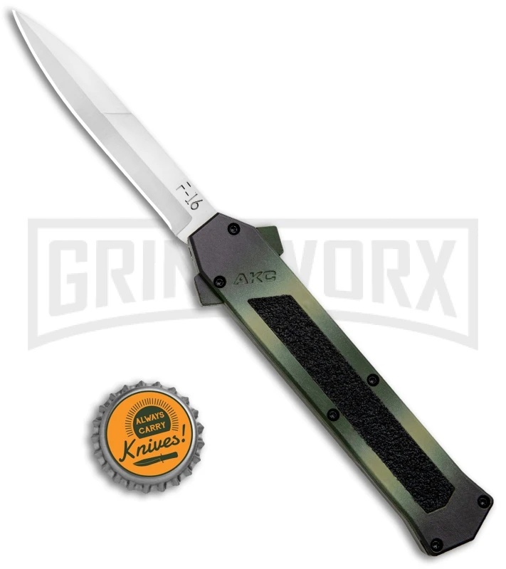 AKC F-16 OD Green Camo D/A OTF Automatic Knife - Bayo Satin Plain - Image 4