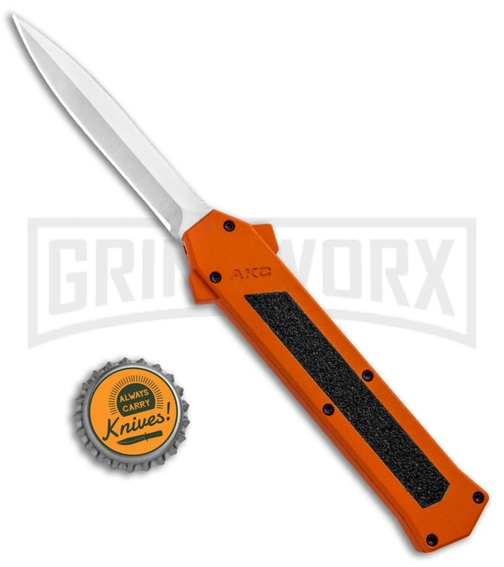AKC F-16 Orange D/A OTF Automatic Knife - Dagger Satin Plain - Image 4