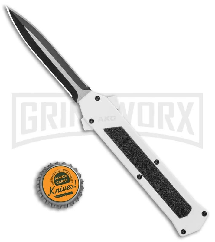 AKC F-16 White D/A OTF Automatic Knife - Dagger Two Tone Plain - Image 4