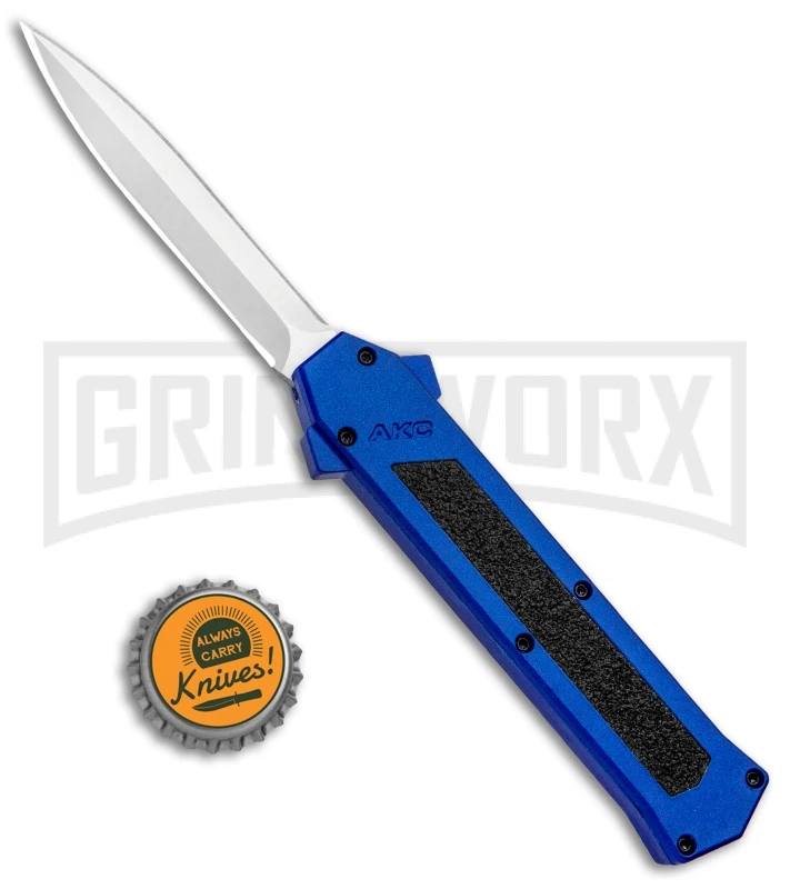 AKC F-16 Blue D/A OTF Automatic Knife - Dagger Satin Plain - Image 4