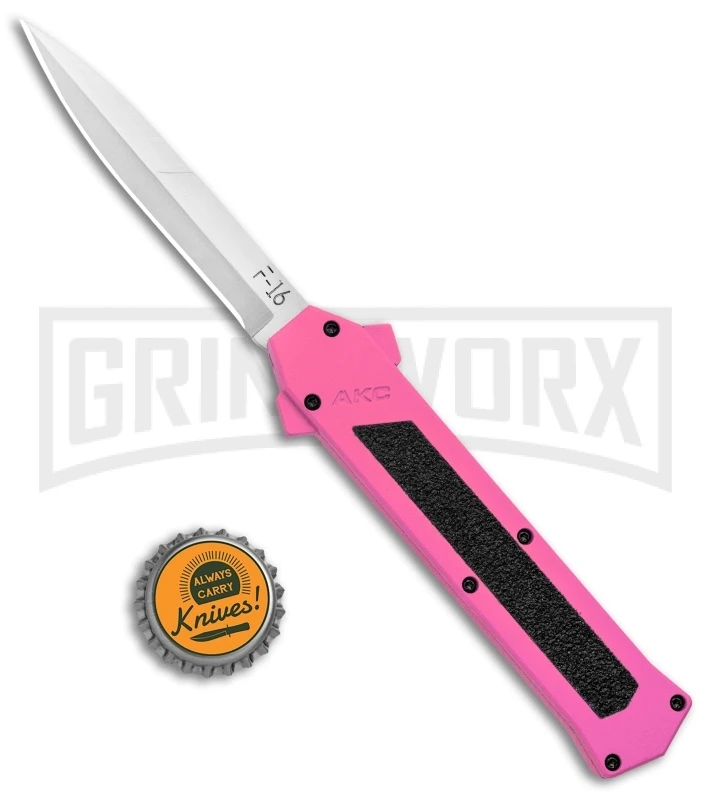 AKC F-16 Pink D/A OTF Automatic Knife - Bayonet Satin Plain - Image 4
