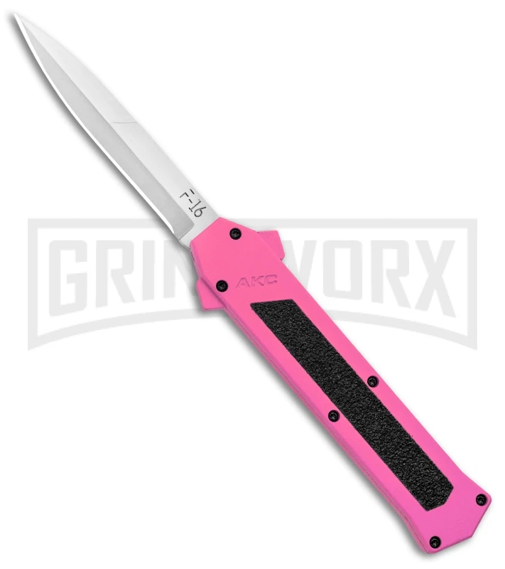 AKC F-16 Pink D/A OTF Automatic Knife - Bayonet Satin Plain