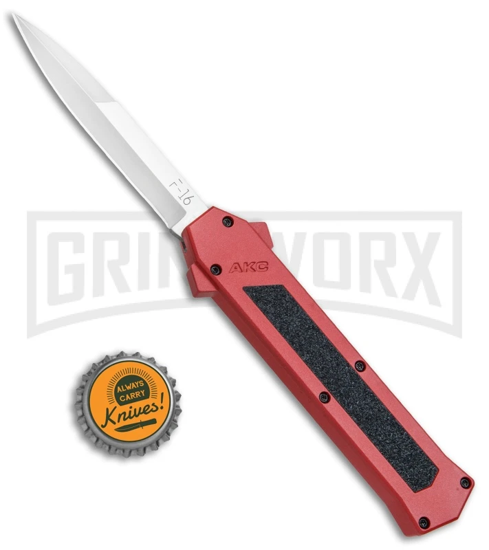 AKC F-16 Red D/A OTF Automatic Knife - Bayo Satin Plain - Image 4