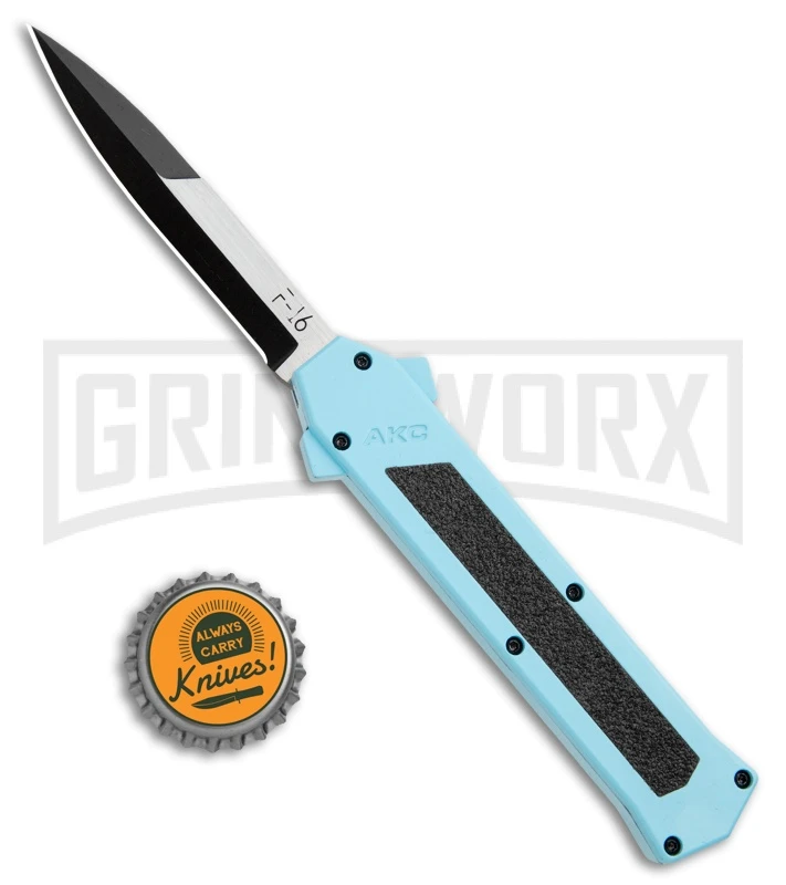 AKC F-16 Teal D/A OTF Automatic Knife - Bayonet Two Tone Plain - Image 4