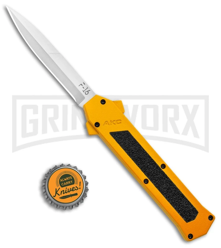 AKC F-16 Yellow D/A OTF Automatic Knife - Bayonet Satin Plain - Image 4